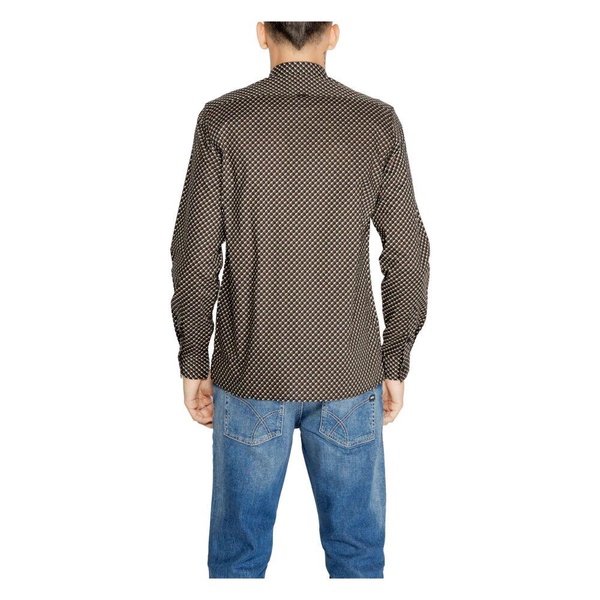 Brown Geometric Cotton Shirt Button Fastening