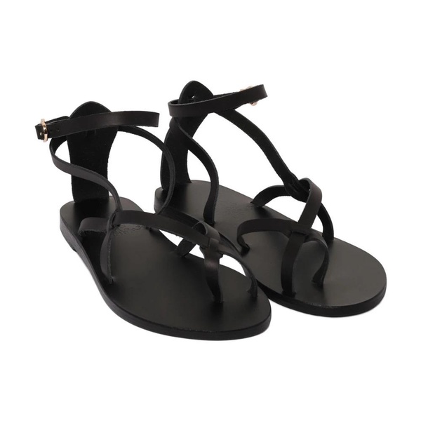 Black Leather Toe Strap Sandals
