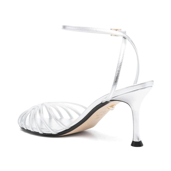 Silver Stiletto Sandals with Ankle Strap