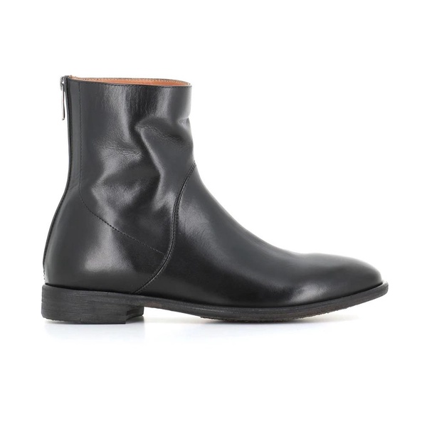 Black Leather Zipper Boots with Rubber Sole