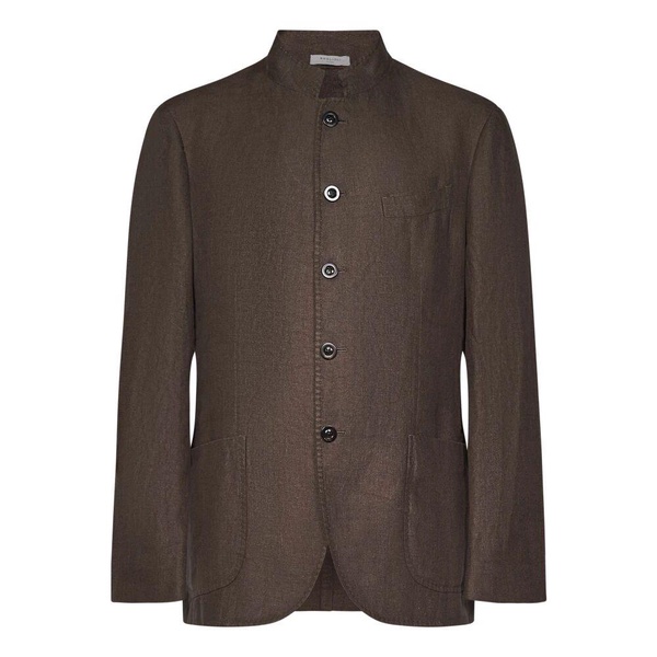 Brown Linen Jacket with Stand Collar
