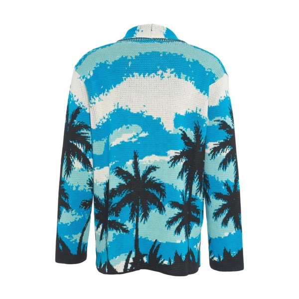 Blue Knitwear Shawl Collar Cardigan