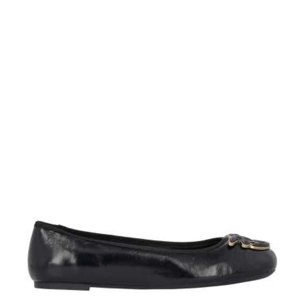 Black Leather Ballerina Shoes with Love Birds Logo