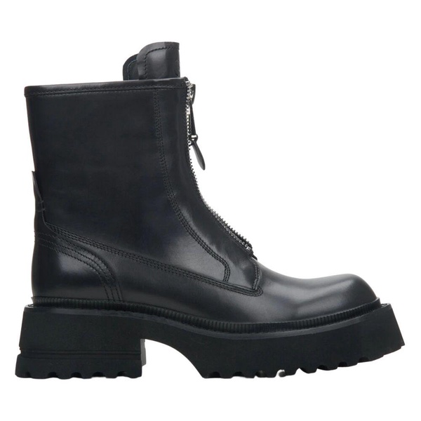 Black Leather Ankle Boots with Decorative Zipper