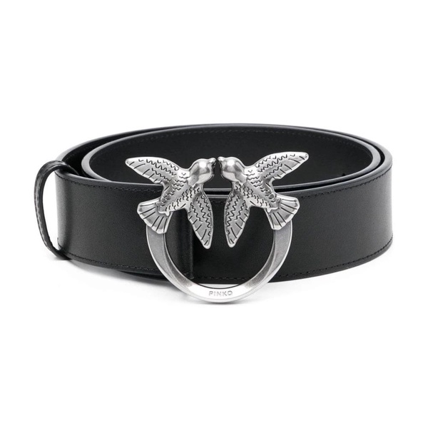 Black Leather Logo-Buckle Belt