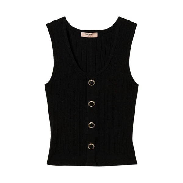 Black Knit Top with Button Detail