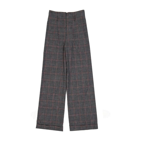 Gray Checkered Cotton Wool Trousers