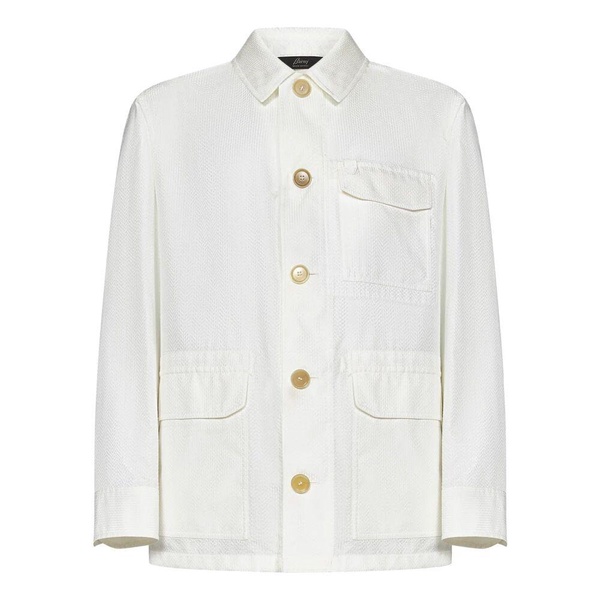 White Silk Shirt with Herringbone Pattern