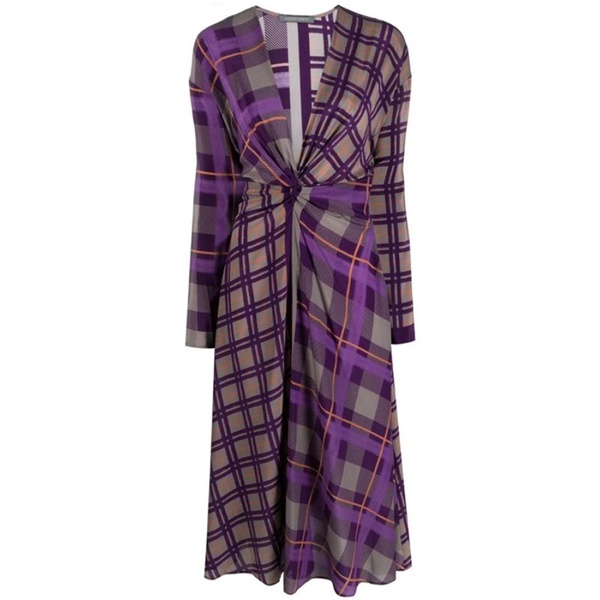 Silk Checkered Midi Dress