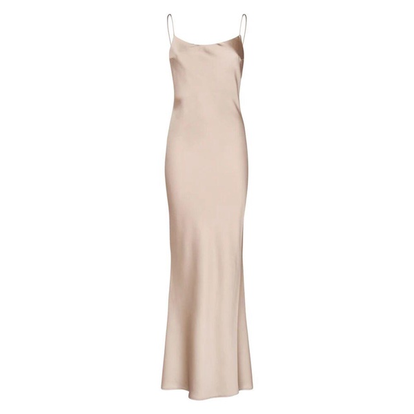 Beige Draped Back Long Dress