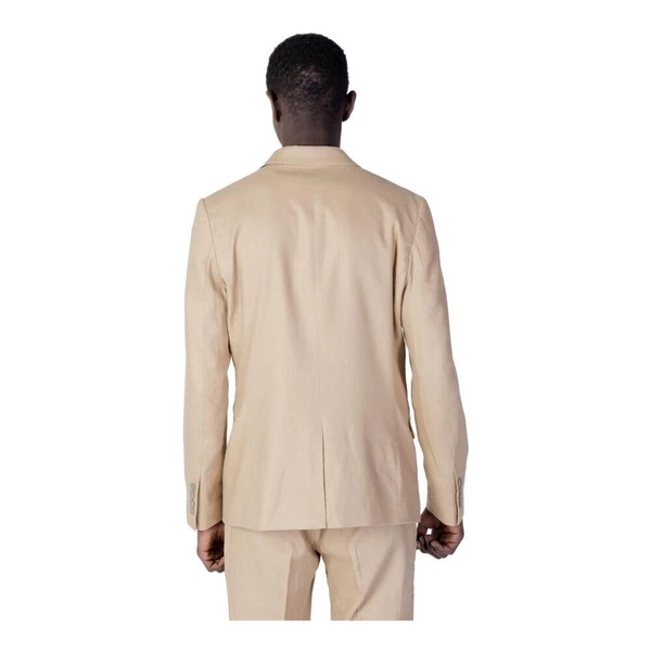 Beige Plain Blazer with Lapel Collar
