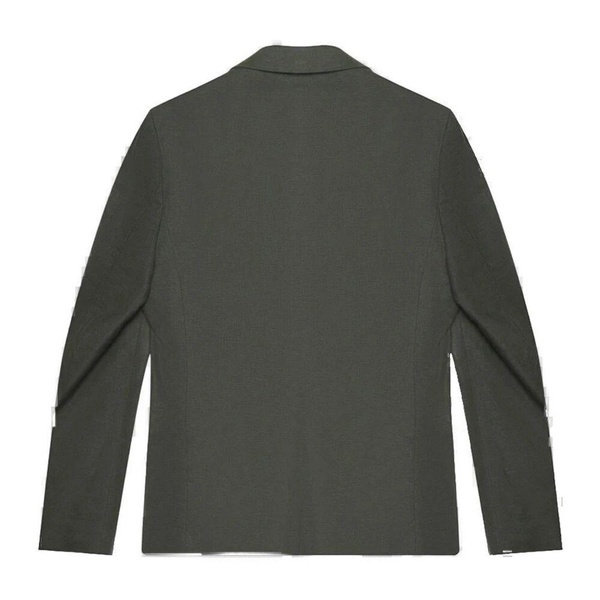 Green Linen-Blend Blazer Button-Front