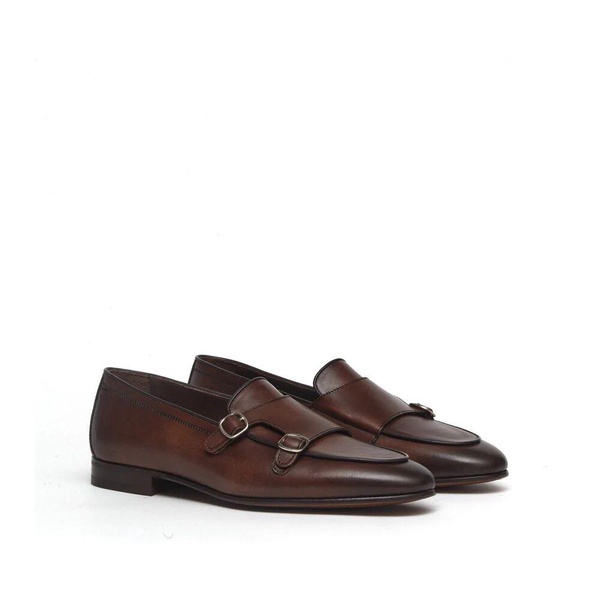 Brown Leather Monk Strap Shoes