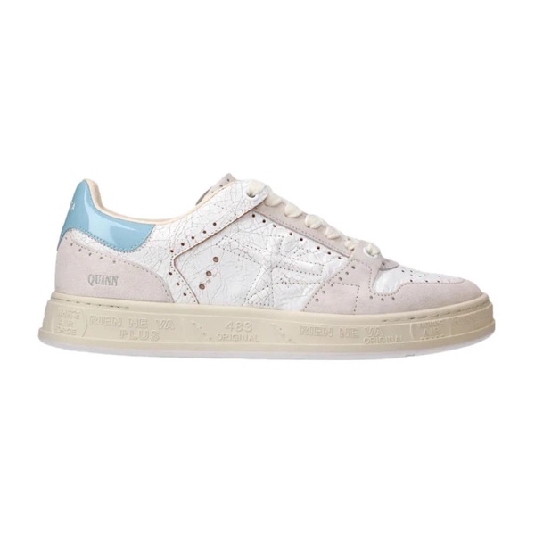 White and Blue Leather Sneakers