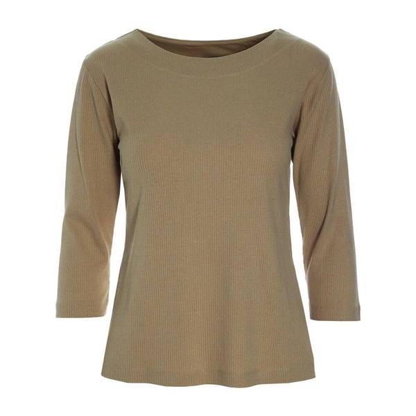 Rib Blouse with Boat Neck Nutmeg