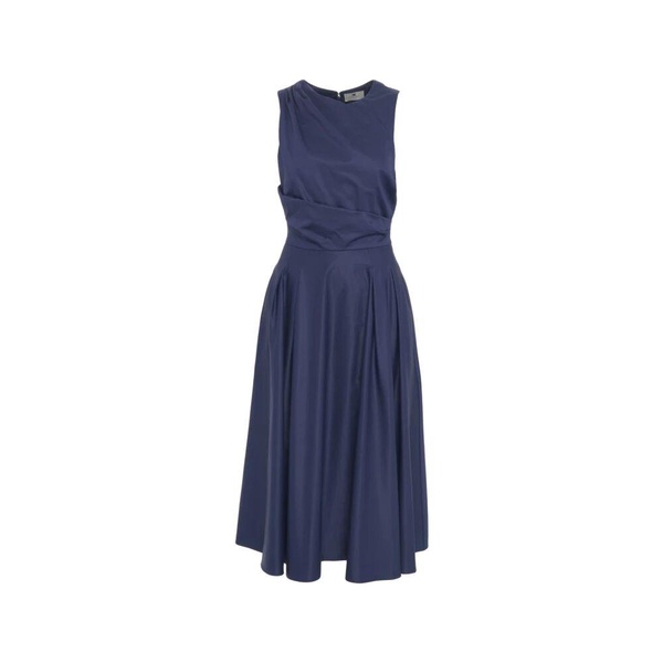 Blue Midi Dress Sleeveless Crew Neck