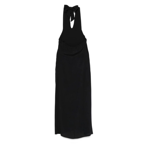 Black Crepe Midi Dress with Neck Tie