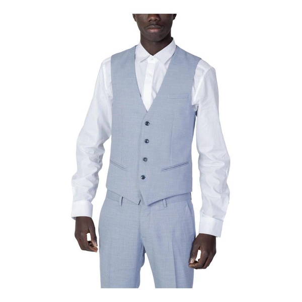 Light Blue Buttoned V-Neck Sleeveless Gilet