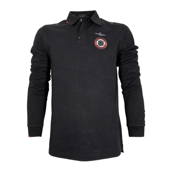 Long Sleeve Military Style Polo Black