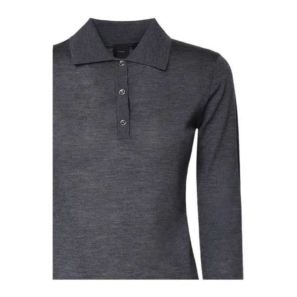 Grey Tricot Sweater with Shirt Collar