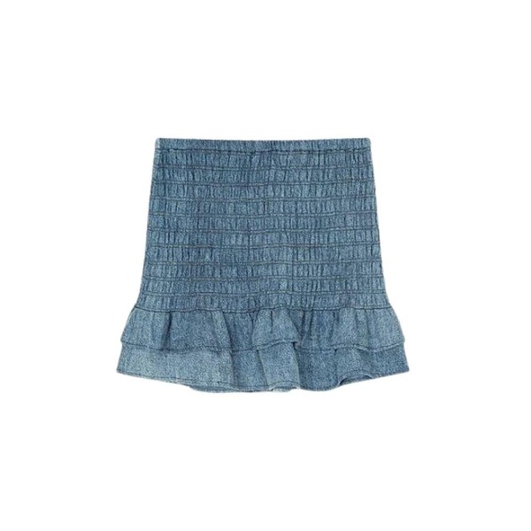 Blue Cotton Ruffle Short Skirt