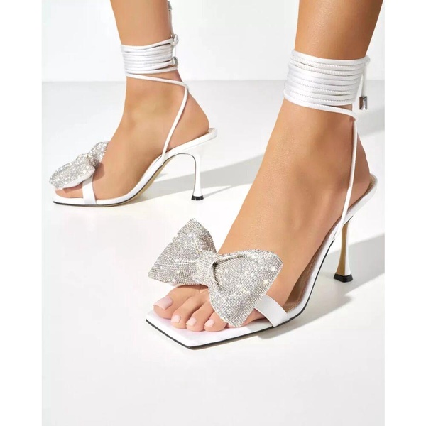 White High Heel Sandals with Bow