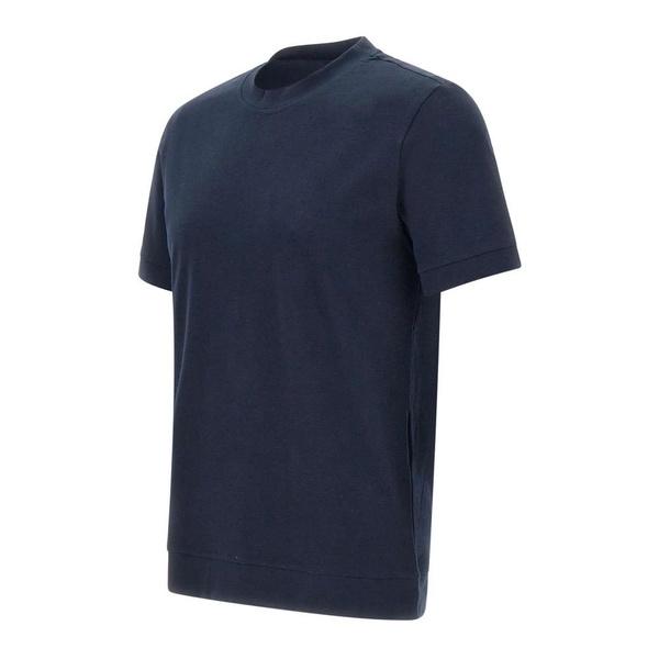 Men's Blue Cotton T-shirt with Logo Label