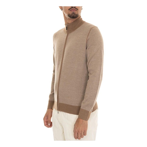 Merino Wool Zip Cardigan with Contrast Details