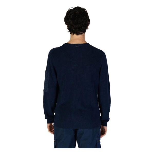 Blue Plain Knit Round Neck Sweater