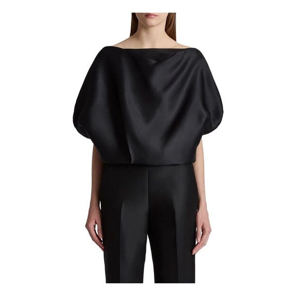 Black Silk Boat Neck Blouse
