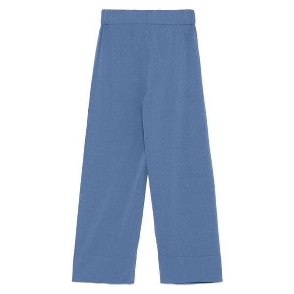 Blue Straight-leg Trousers with Elastic Waistband