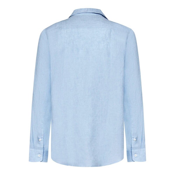 Clear Blue Linen Shirt Capri Collar