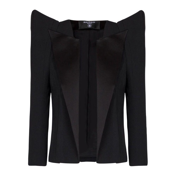 Cropped grain de poudre jacket with structured shoulders