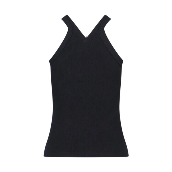 Black Ribbed V-Neck Sleeveless Top