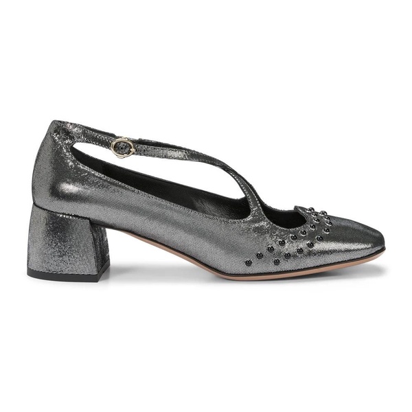 Silver Half Heel Pumps Stud Detailing