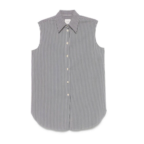 Blue Sleeveless Button-Up Shirt