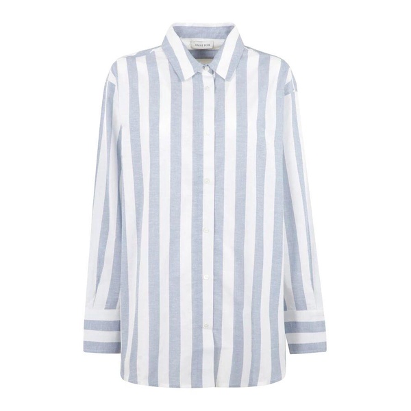 Striped Plaza Shirt in White and Blue