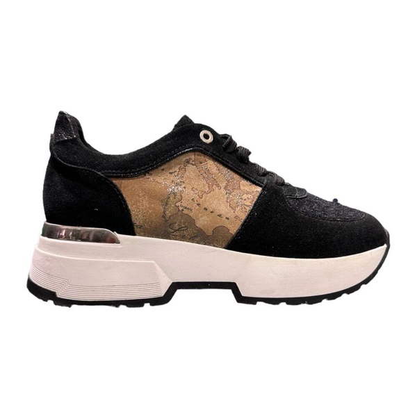 Black suede sneakers with Geo Classic print inserts