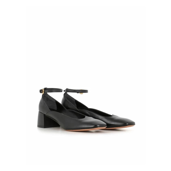 Black Leather Square Toe Heels