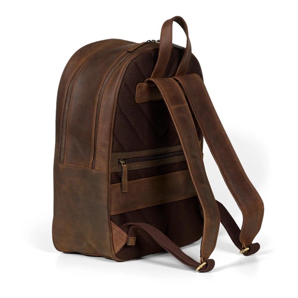 Brown Leather Backpack with Outer Pocket