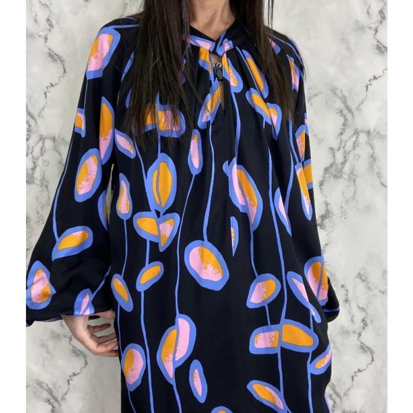 Printed Midi Dress with Puffed Sleeve