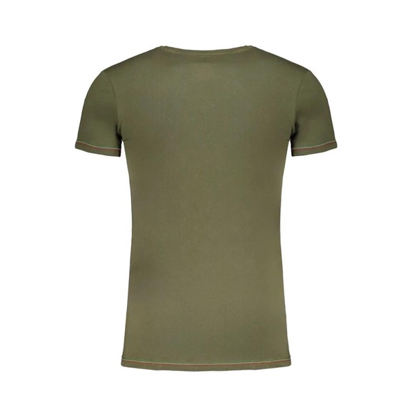 Green Cotton V-Neck T-Shirt with Print