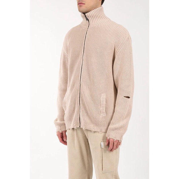 Zip Cardigan with Rips in Cotton