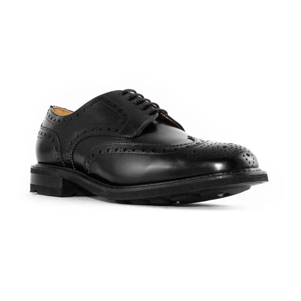 Black Leather Derby Shoes with Wingtip Toe