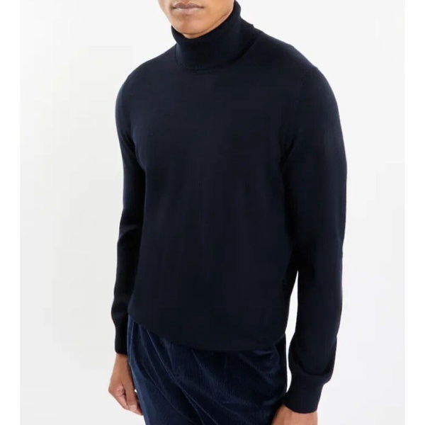 Blue Turtleneck Wool Knit Sweater