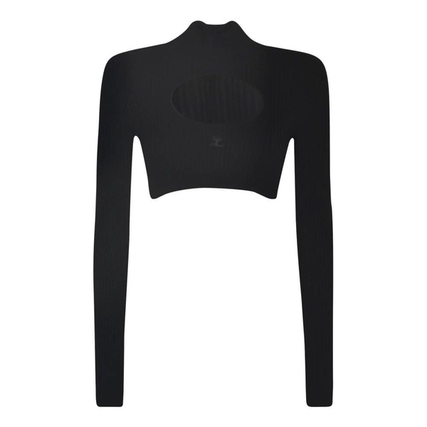 Black Ribbed Knit Sweatshirt with Embroidered Logo