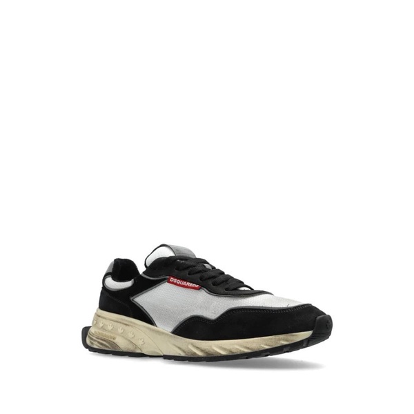 Black Lace-Up Sneakers Distressed Finish