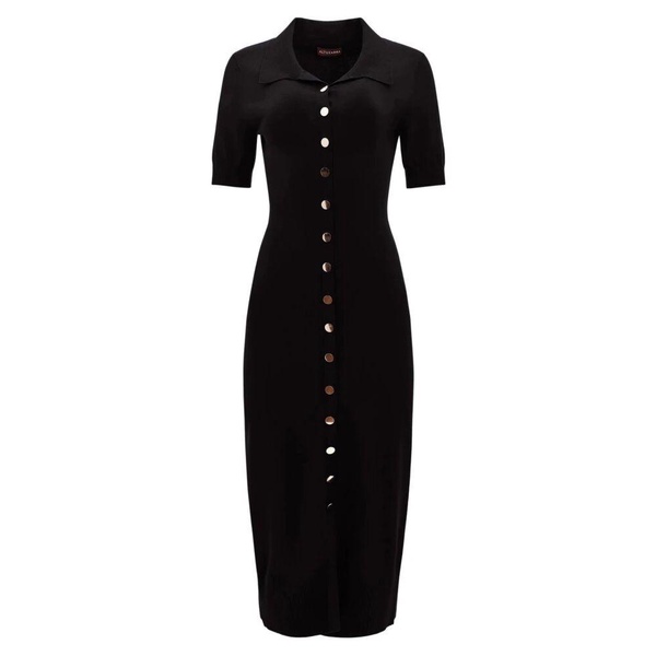 Black Knit Shirt Dress with Molten Buttons