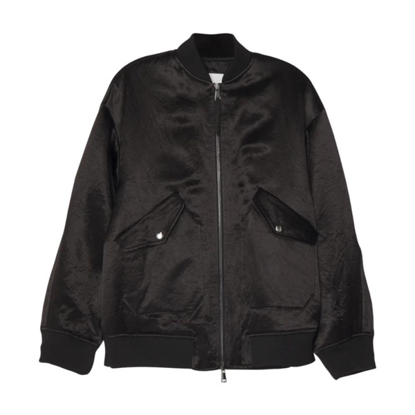 Black Oversized Bomber Jacket with Insulating Technology