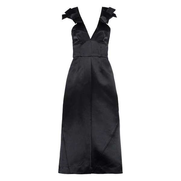 Satin Midi Dress with Front Bows